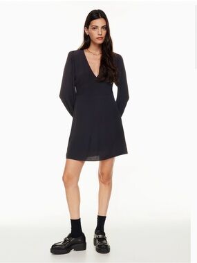Aritzia Sunday Grayson Dress Black V-Neck Long Sleeve Mini Dress
